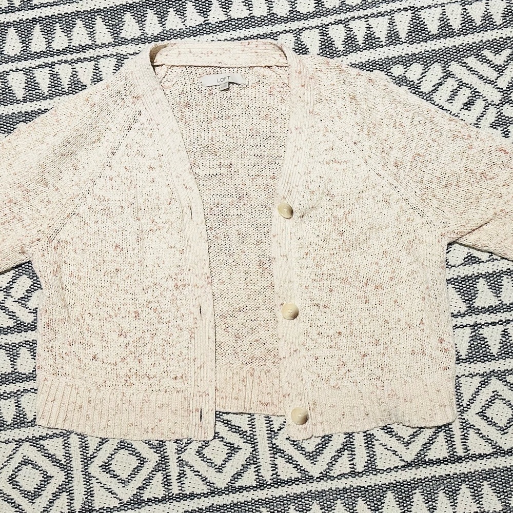 LOFT Speckled Cream Cardigan